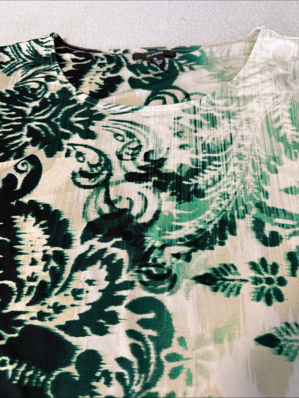 Alfani Green and Cream Floral Scoop Neck Long Sleeve Top SZXL - Picture 13 of 15